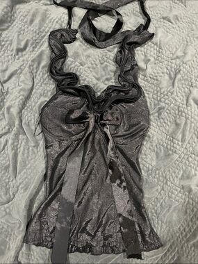 Shimmery Black Halter Bandeau with Ruffle Neckline